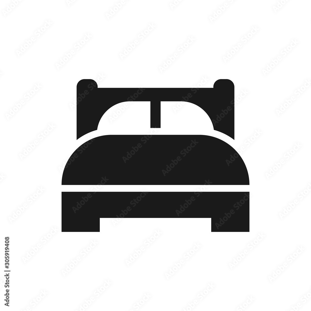 Bed with pillows simple black vector icon. Hotel or hostel symbol. Bed with pillows simple black vector icon. Hotel or hostel symbol.