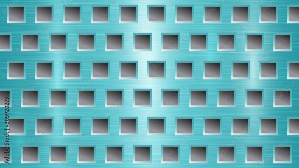 Abstract metal background with square holes in light blue and gray colors Abstract metal background with square holes in light blue and gray colors