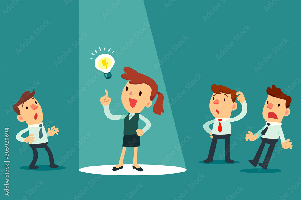 businessman with idea bulb in spotlight businessman with idea bulb in spotlight