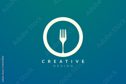 The circle design is combined with a spoon and fork. Illustration of minimalist and elegant logo and icon vector. suitable for restaurant or food business