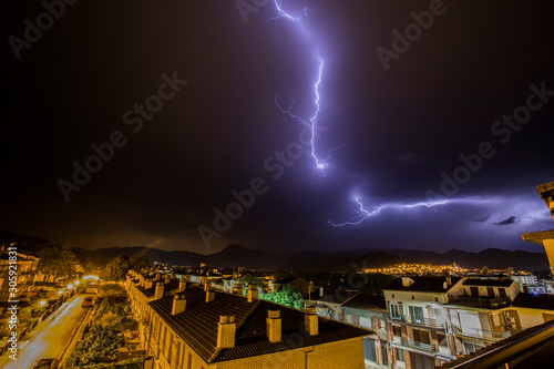 Lightning in Olot, La Garrotxa, Girona, Catalonia, Spain