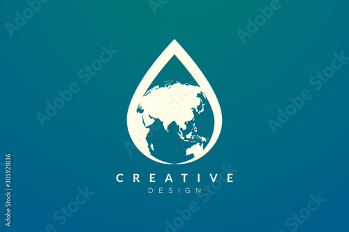 The combined design of water droplet and globe. Minimalist and simple vector illustration of a logo and icon