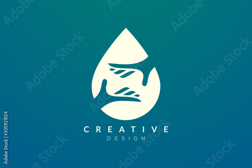 Design of a combination of water droplet and hand. Minimalist and simple vector illustration of a logo and icon
