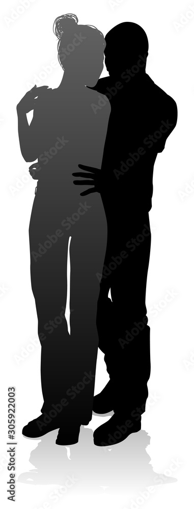 People silhouette of a young man and woman, probably a couple or husband and wife