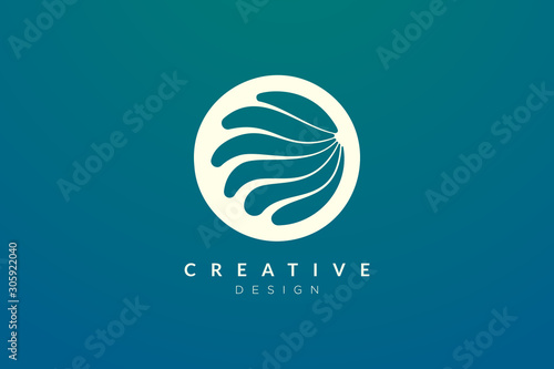 Ocean waves in a circle. Minimalistic and simple vector design.