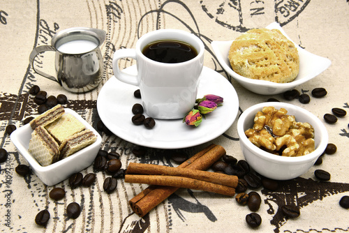Light breakfast with coffee and desserts