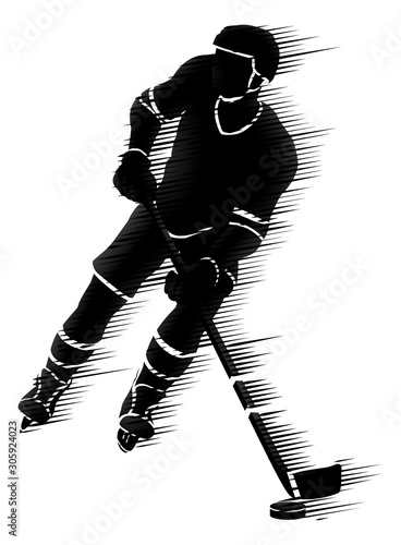 An ice hockey player silhouette sports illustration concept