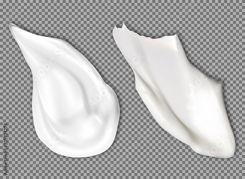 Cream texture smear. Face cosmetic product swatch mockup. White body moisturizer lotion splash. Realistic creamy brush stroke. Soft sunscreen mousse swirl. Liquid conditioner, creme blob element