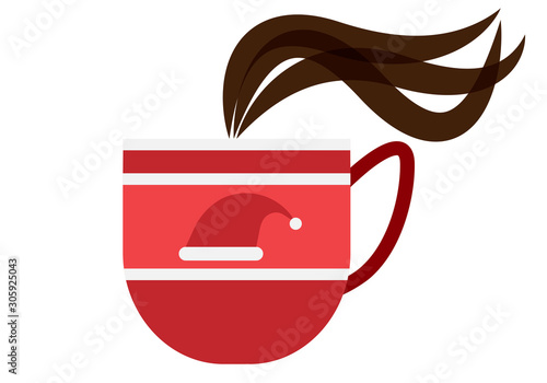 Taza navideña de chocolate caliente con gorro de navidad.