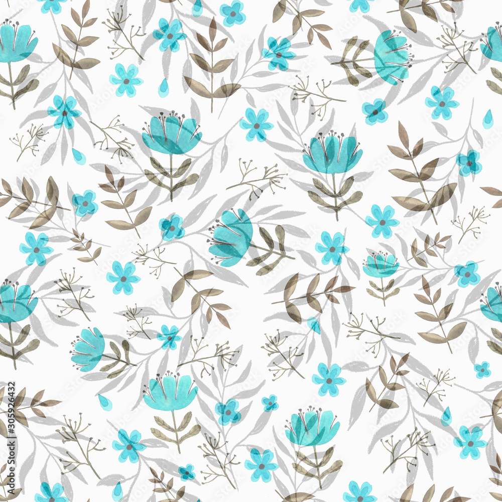 watercolor winter blue and grey leaf seamless pattern watercolor winter blue and grey leaf seamless pattern