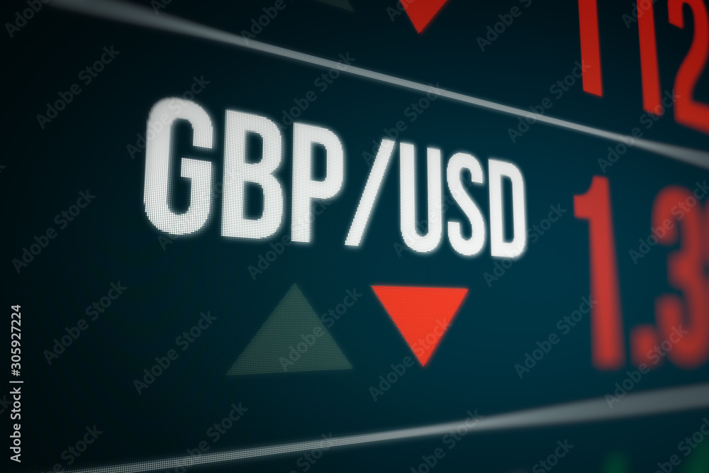 Currency Exchange on LED Display. Strength and Power Down of the British Pound (GBP) Currency Exchange on LED Display. Strength and Power Down of the British Pound (GBP)