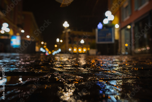 Rainy streets of Nice in the evening