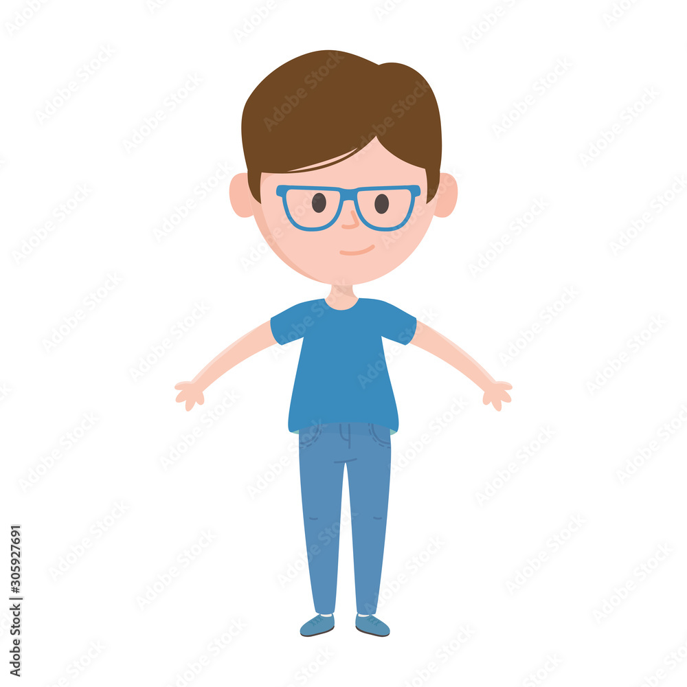 young man standing character white background