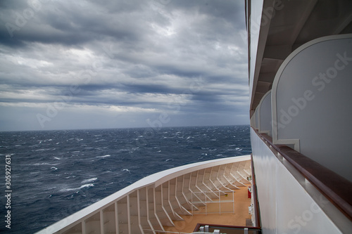 deck of a cruise ship during a storm