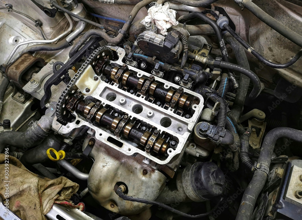 Fototapeta premium car engine open for repair