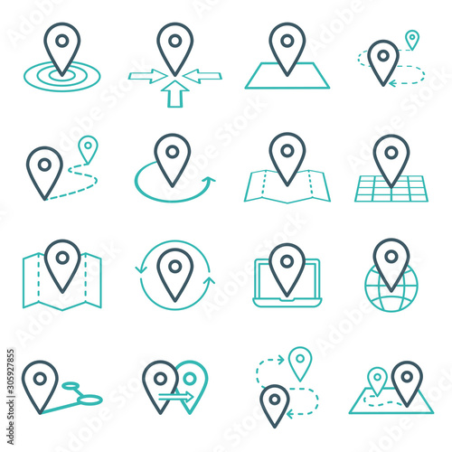 Map pins related icon set. Vector symbols on a white background. Simple pictograms