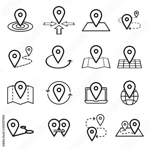 Map pins related icon set. Vector symbols isolated on a white background. Simple pictograms