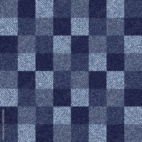 Blue Jeans Gingham Seamless Pattern. Traditional Buffalo Check Plaid Pattern. Indigo Denim Vector Tablecloth Tartan Plaid Background. Square Tiles. Men's Fashion Fabric
