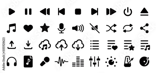 Music and Audio UI Icon Set (Flat Silhouette Version)
