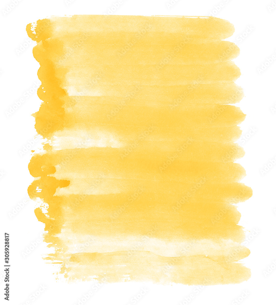 Yellow hand drawn watercolor brush stain. Colorful painted stroke.