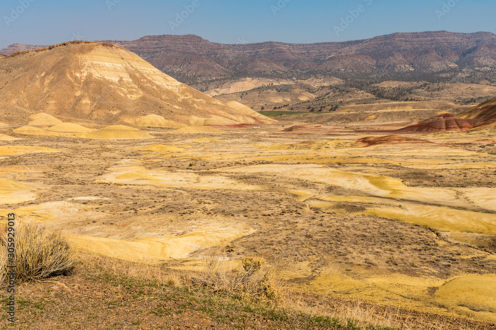 Views of the arid and colorful landscape of Painted Hills