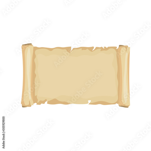 Papyrus scroll on a white background. Scroll paper. Cartoon image of the Torah in the unfolded state.