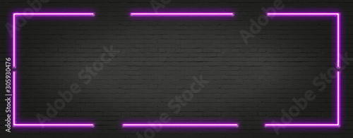 Beautifully arranged black brick wall background, Neon light