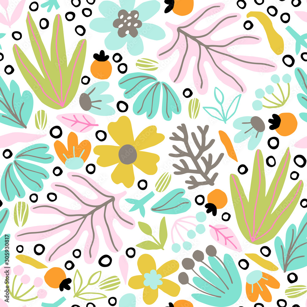 Floral hand drawn seamless pattern