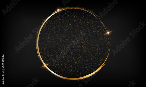 Luxury frame gold on dark background. Gold shiny glowing. Luxury style.