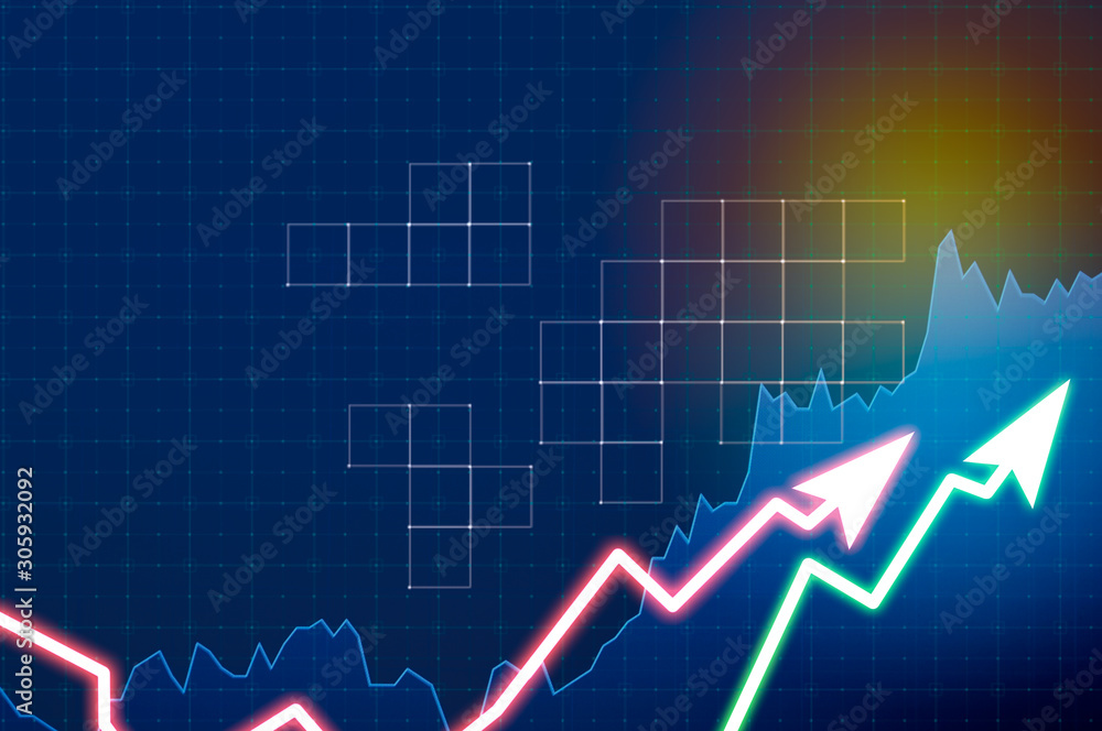 Obraz premium Stock market digital graph chart on LED display concept. A large display of daily stock market price and quotation. Indicator financial forex trade education background.