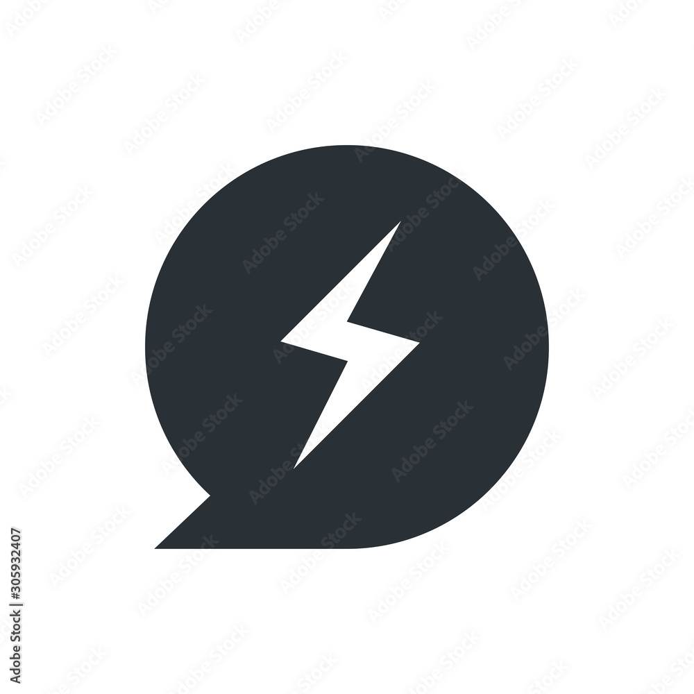 flat vector image on white background, lightning icon inside a text bubble flat vector image on white background, lightning icon inside a text bubble