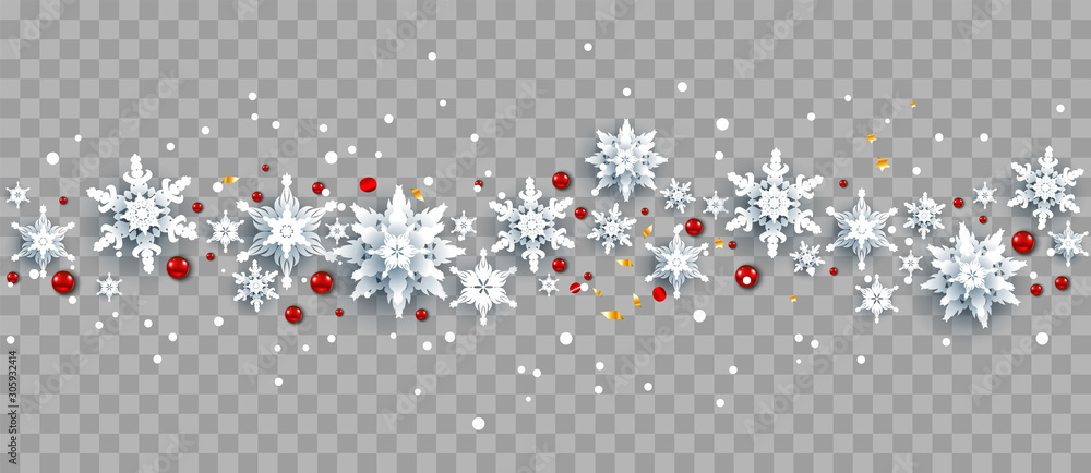 Fototapeta Snowflakes and red berries on background