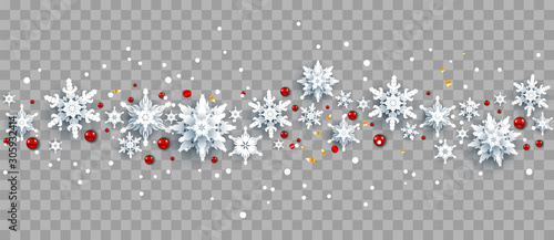 Snowflakes and red berries on background