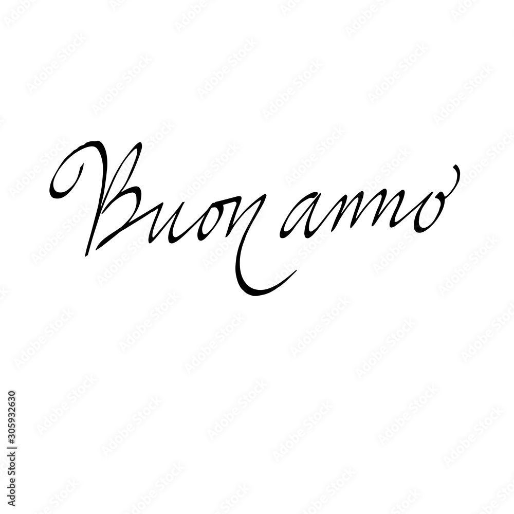 Happy new year in the Italian language, words, typography, calligraphy, lettering. Vector black inscription on Christmas holiday. For banner, flyer, poster, greeting card Happy new year in the Italian language, words, typography, calligraphy, lettering. Vector black inscription on Christmas holiday. For banner, flyer, poster, greeting card