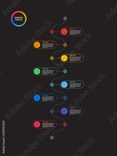 vertical timeline infographic with round elements on black background. modern business process visualisation with marketing line icons. vector illustration template easy to edit and customize. eps 10