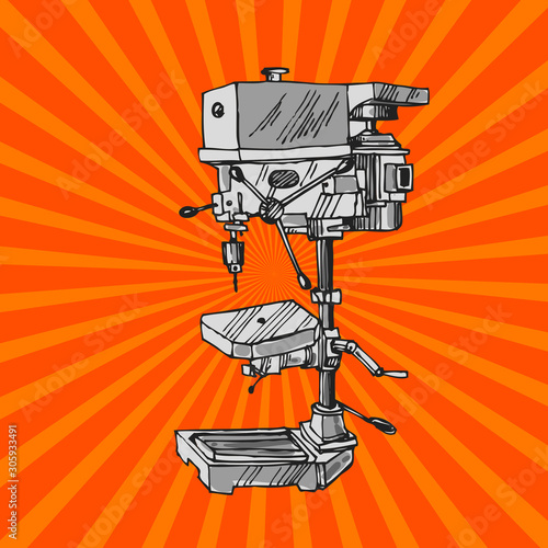 Drilling machine vector   illustration. Hand drawn sketch style image. Us for hardware store