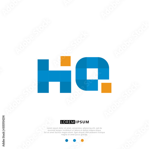 HQ H Q Logo Monogram with Blue and yellow Colors. modern letter logo design © WhyStock