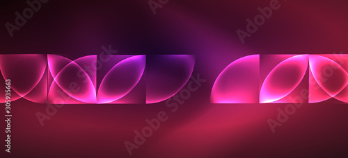 Neon glowing techno lines, hi-tech futuristic abstract background. Template with abstract shapes in dark space