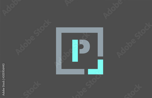 grey letter P alphabet logo design icon for business