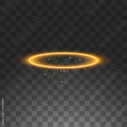 Gold halo angel ring. Isolated on black transparent background, vector illustration