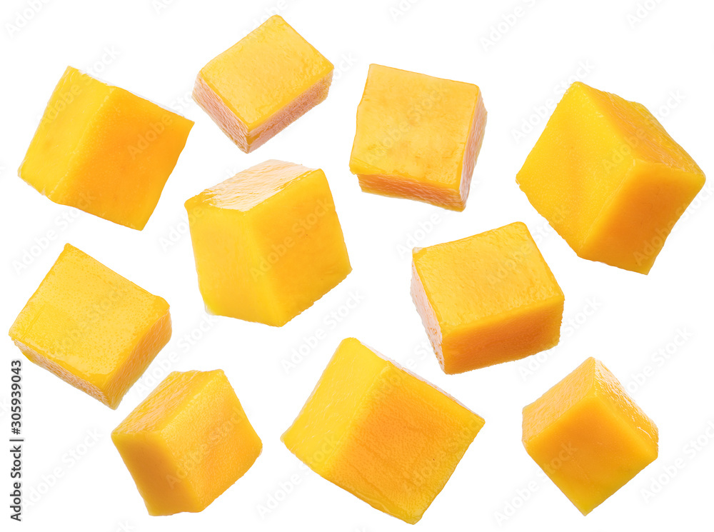 Set of mango cubes isolated on a white background. File contains clipping path. Set of mango cubes isolated on a white background. File contains clipping path.