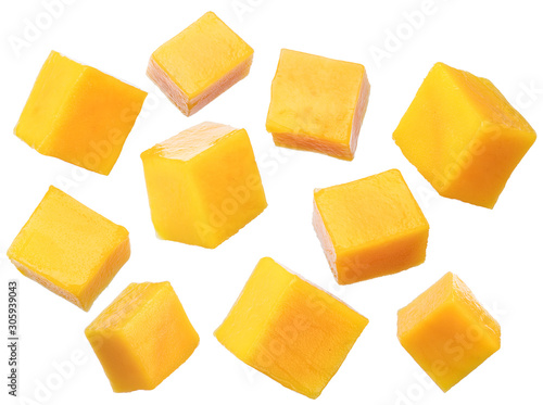 Fotografija Set of mango cubes isolated on a white background