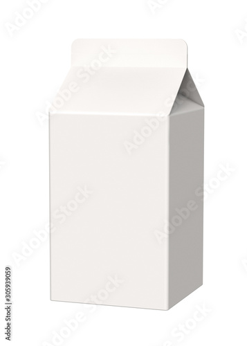 Perspective view of Small Milk or Juice Box. 3D rendered Mock Up Isolated on White Background.