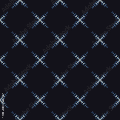 Shibori Tie Dye Indigo Blue Texture Background. Bleached Handmade Resist Seamless Pattern. Organic Cloth Effect Textile. Classic Japanese or Indonesian All Over Print. Vector Repeat Tile Eps 10