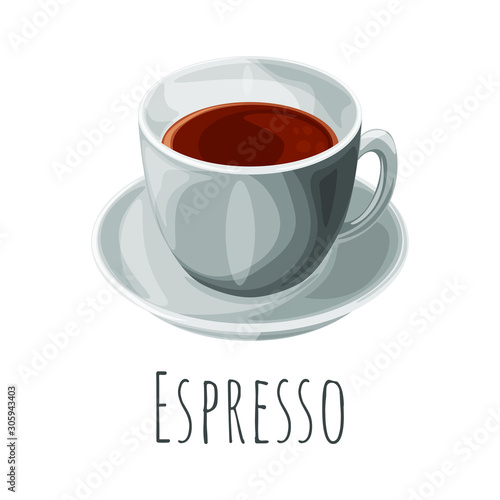 Espresso coffee cartoon style vector illustration, isolated realistic colorful coffee icon.