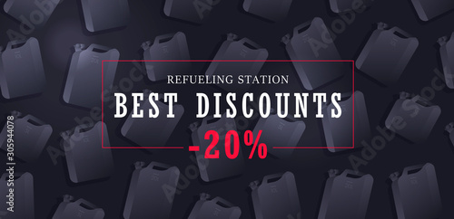 black Friday poster for gas or refueling station with black oil canisters pattern
