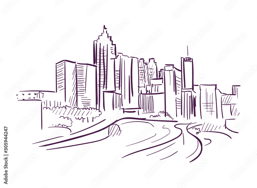 Obraz premium Birmingham Alabama vector sketch line usa landscape hand drawn