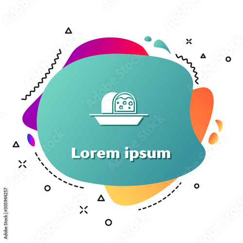 White Marzipan sponge cake icon isolated on white background. Merry Christmas and Happy New Year. Abstract banner with liquid shapes. Vector Illustration