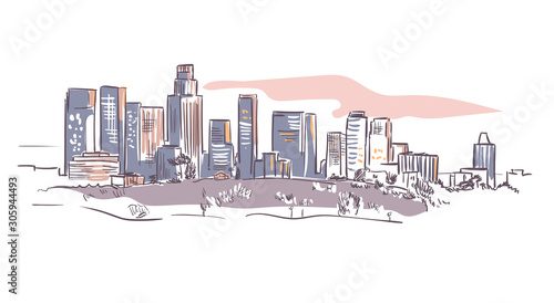 California Los Angeles vector sketch line usa landscape hand drawn