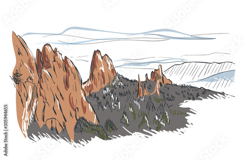 Colorado Denver mountains rocks vector sketch line usa landscape hand drawn